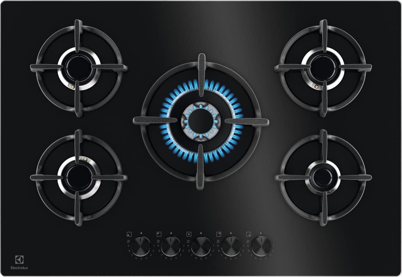 Piano Cottura 5 Fuochi a Gas 75 cm Vetro Nero EGG75372K Piano Cottura 5 Fuochi a Gas 75 cm Vetro Nero EGG75372K