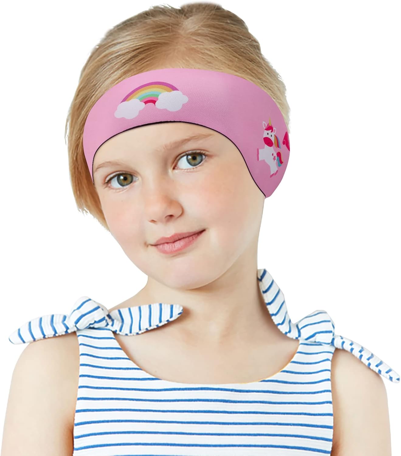 MoKo Swimming Headband for Kids, Cute Unicorn Swinmmers Headband Ear Band for Kids Keep Water Out Waterproof Ear Protection Band for Bathing Swimming Ear Band for Kid Age 4-17 M Size - Pink