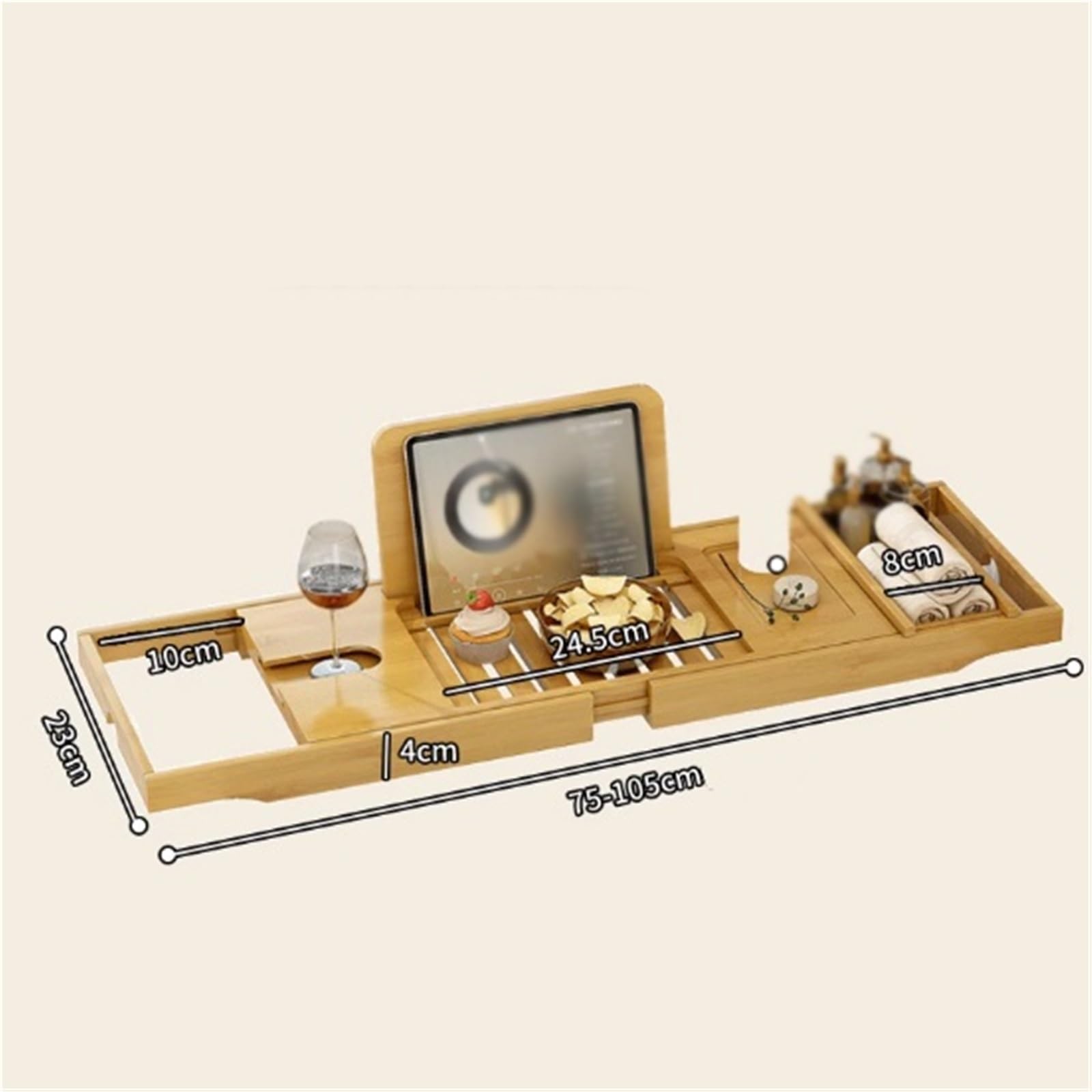 Bandeja de bambú para bañera con soporte para copas de vino, diseño extensible para gran capacidad, perfecto regalo de inauguración de la casa o cumpleaños