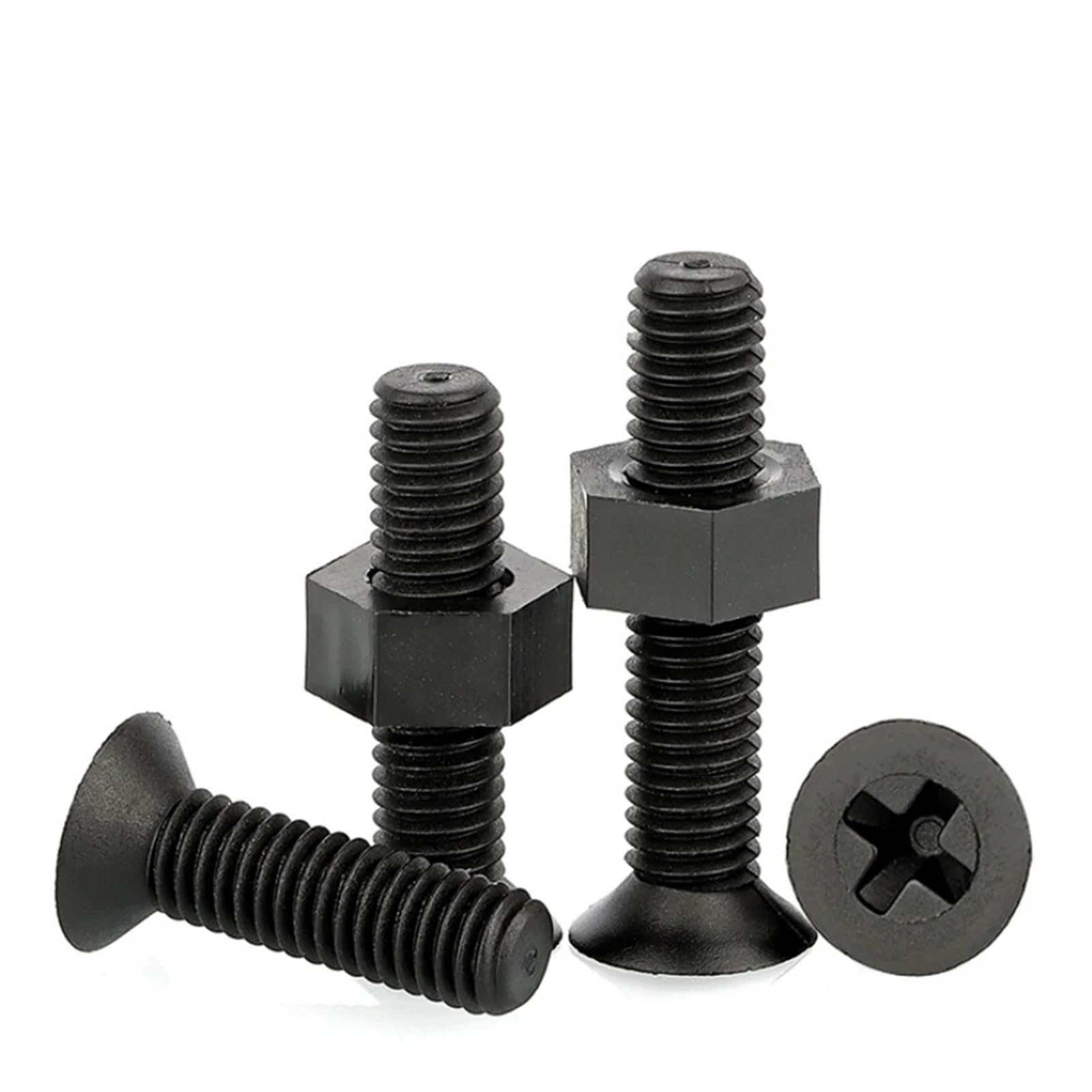 20-50 set M2 M2.5 M3 M4 M5 M6 Set di dadi a vite in nylon nero a due pezzi Set di combinazioni di dadi esagonali con testa svasata a croce piatta(30sets,M2x12)