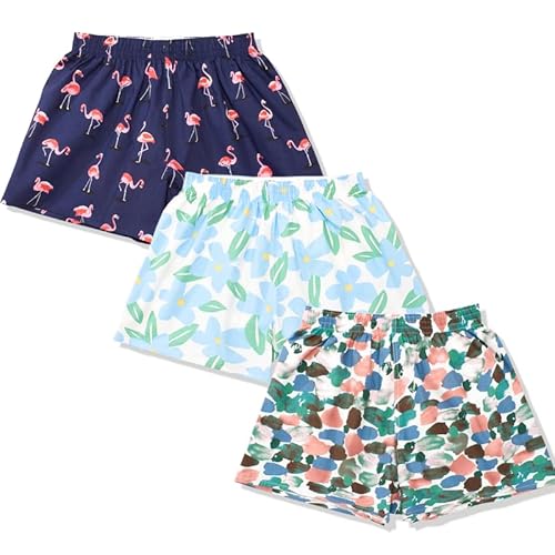 Hialegion Multipack Soft Pyjama Bottoms Women's Cotton Y2K Fashion Beach Trousers Women's Summer Going-Out Shorts Boxer Shorts Women's Casual Trousers Comfortable Wide Shorts Pack of 3 S-XL