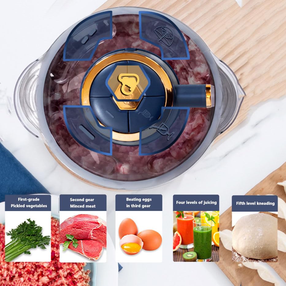 OFJIR - Procesador eléctrico de alimentos y picadora de carne, 500 W, 5 velocidades con exprimidor y amasadora de masa, 6 cuchillas de dos niveles para carne, verduras, frutos secos, alimentos para 3