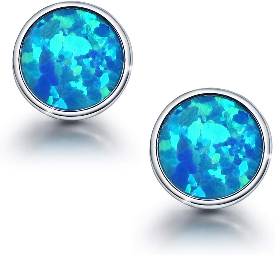Opal Stud Earrings for Women Girls Kids Teens 925 Sterling Silver Small Cute Stud Earrings Owl Turtle Cat Unicorn Animal Hypoallergenic Earrings for Sensitive Ears Valentine's Day Birthday Mother's Day Gifts
