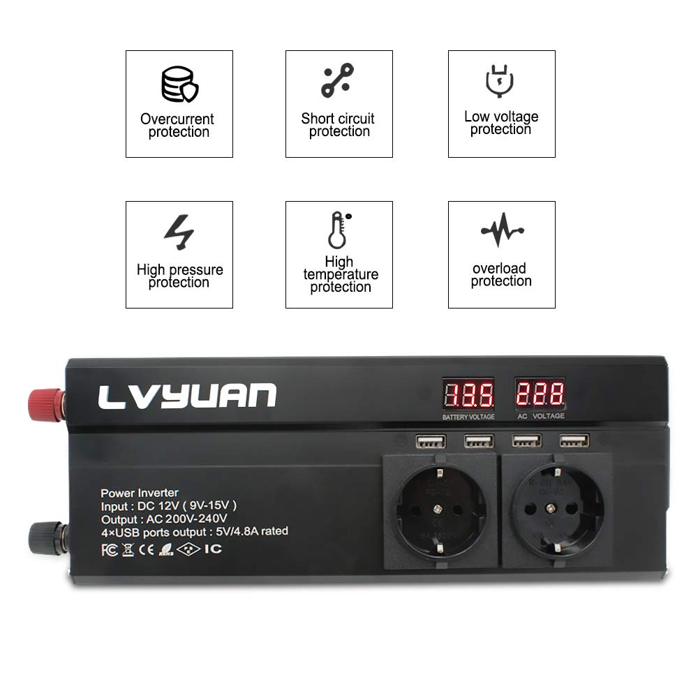 Inversor,Inversor Coche Inversor 12 V 220 V 5000W Energy Inverter 4 Exterior USB Convertidor inversor Inverso(24V 220V Universal)