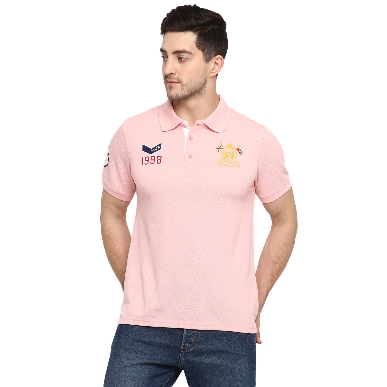 AMERICAN CREW CottonPoly Solid Polo T-Shirt with No.3 Applique for Men (AC284)