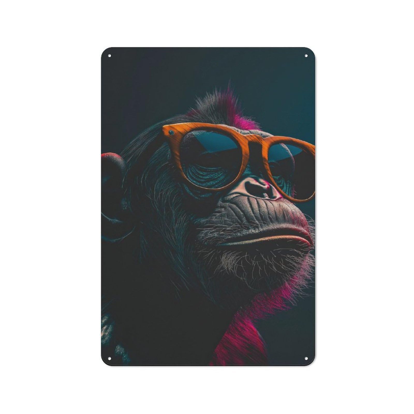 Junmoney Cool Monkey And Sunglasses Tin Wall Plaque 30X20cm With For Hobby Room Or Studio, For Home Interiors, Feature Walls And Decorative Displays