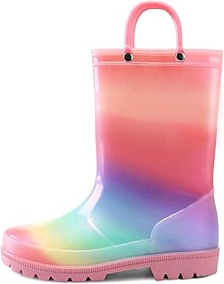 Girls Boys Rain Boots Waterproof with Easy on Handles for Toddler/Little Kid/Big Kid