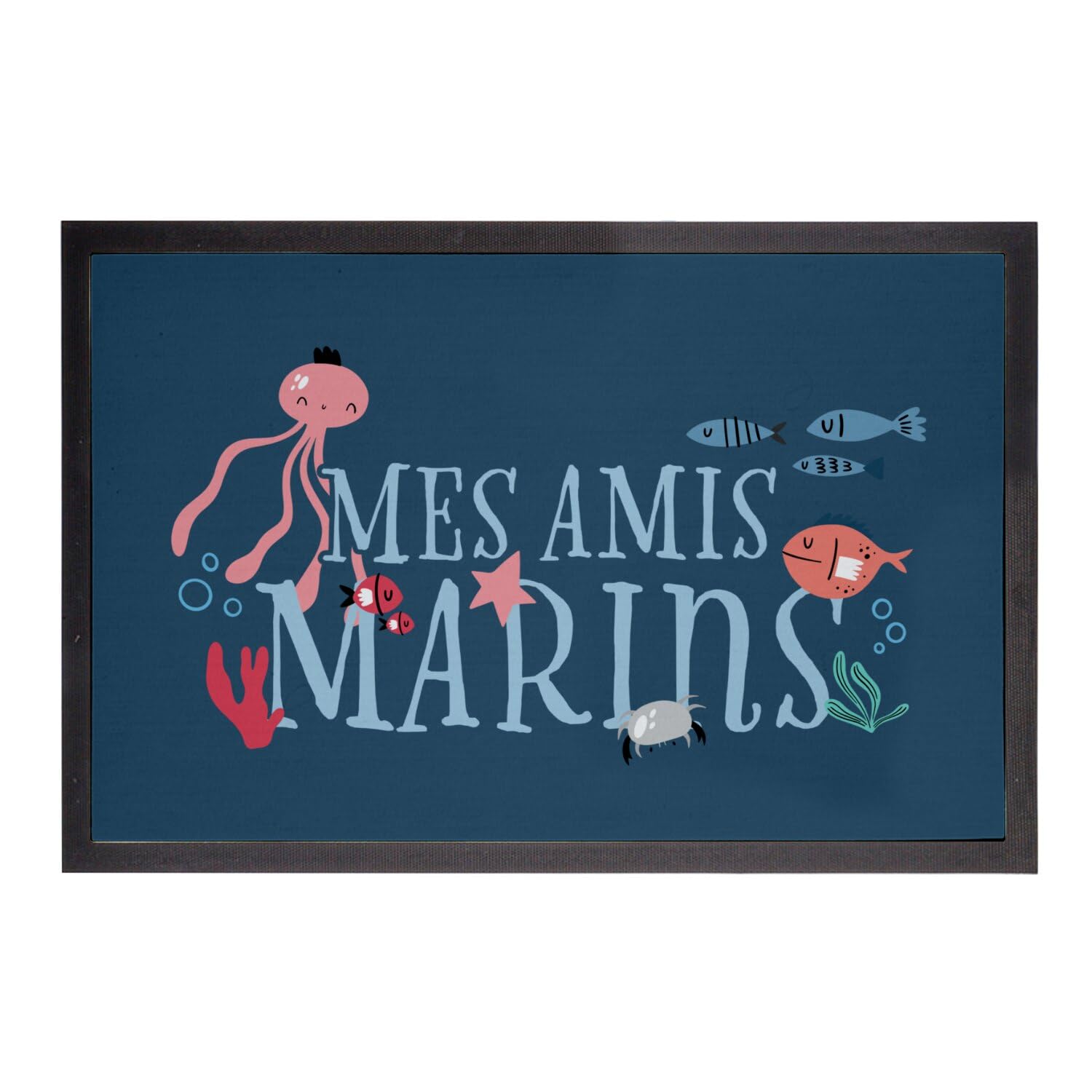 Paillasson bleu animaux marins pour une entrée de maison côtière