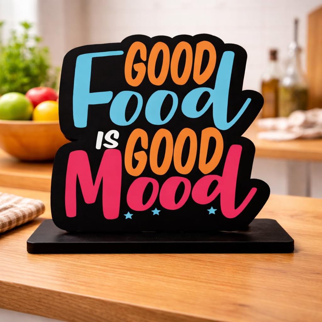 Zesta Table Top Decor Standee | Motivational Showpiece for Office Desk | Wooden Decorative Show Piece for Home, Study Table Decor | Farewell, Congratulations Gift (Good Food)