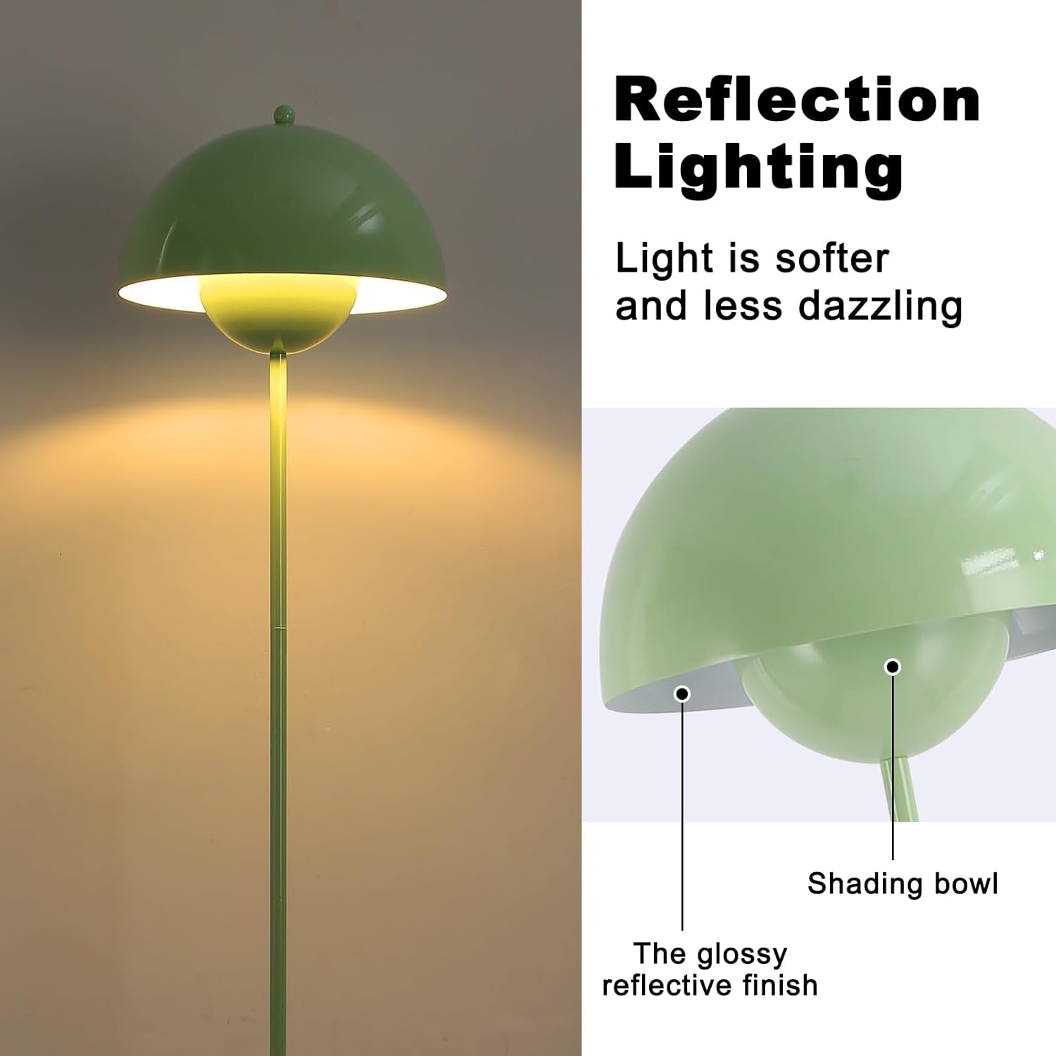 COSYLUX Modern Floor Lamp for Living Room, Industrial Tall Standing Lamp for Bedroom, Metal Shade Reflecting Light Reading Floor Lamp for Office, Nursery Room, Corner(Pastel Green)