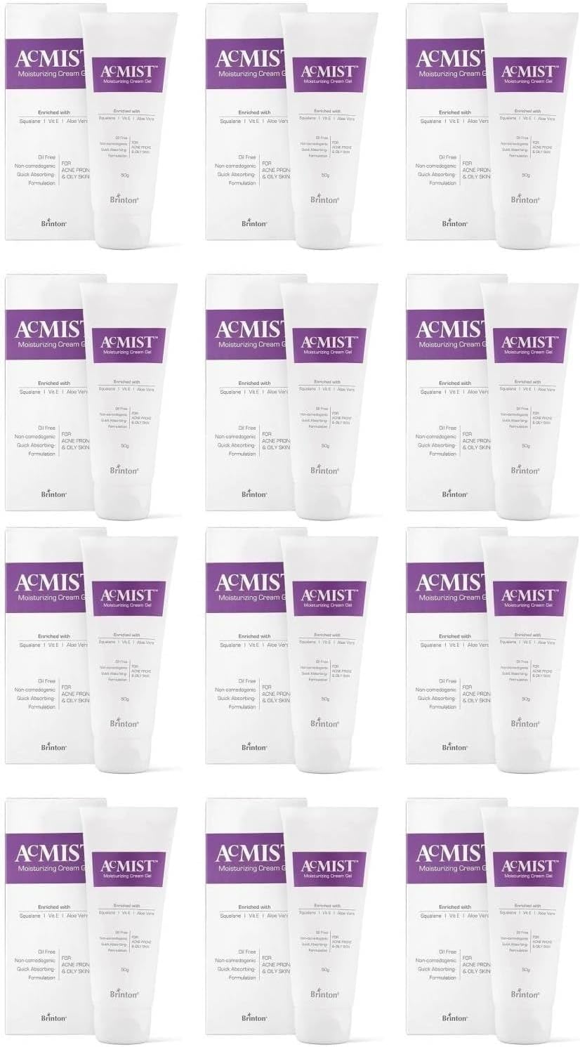 AcMist Moisturizing Cream Gel for Acne-Prone & Oily Skin | With Vitamin E, Aloe Vera & Squalane | Oil-Free, Non-Comedogenic, Lightweight, Quick Absorbing | 50 g (Pack of 12)