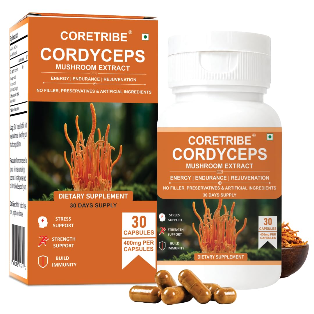 Coretribe Suplemento de Cordyceps militaris em cápsulas, 30 cápsulas