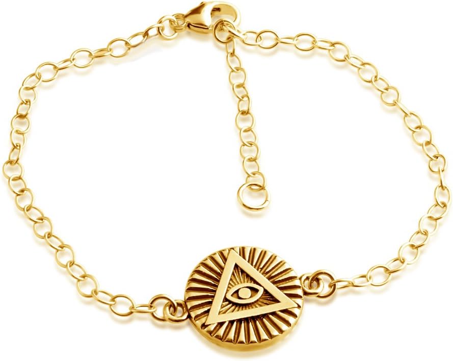 Illuminati All Seeing Eye of Providence Pendant Bracelet 14k Gold Plating Over Sterling Silver
