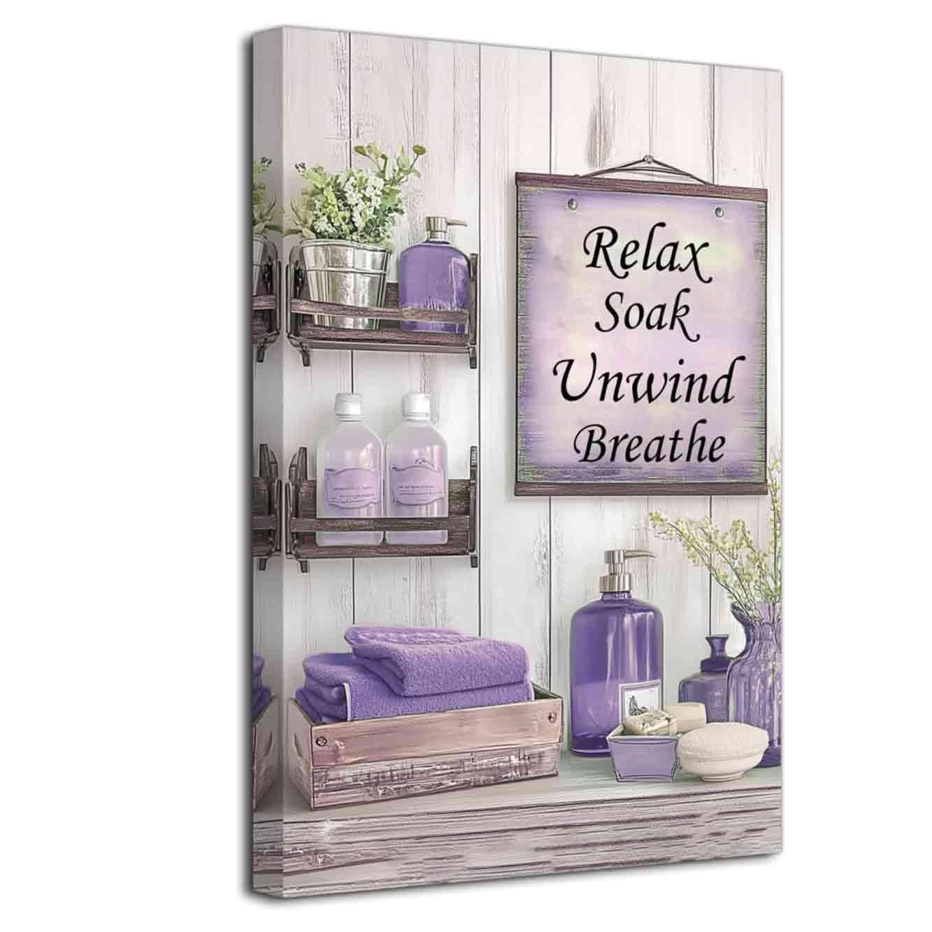 ZXHYWYM Purple Bathroom Wall Art Bathroom Pictures Rustic Farmhouse Sign Poster Towel Flower Bottles Painting Prints Toilet Laundry Powder Room Decor Framed (Purple, (28" x 42"))