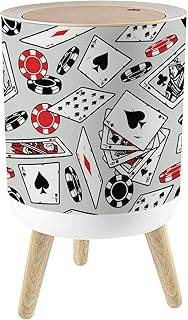 Small Trash Can with Lid Casino Vintage Gambling Chips Royal Flush Spades Poker 1.8 Gallon/7L Garbage Can Waste Bin with Press Top Lid Legs Waste Basket for Bathroom Kitchen Bedroom