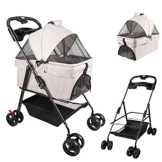 Foto 4 de 8 de Cochecito para perro, cochecito para perro de tamaño mediano 25 kg, cochecito de 4 ruedas para perro y gato