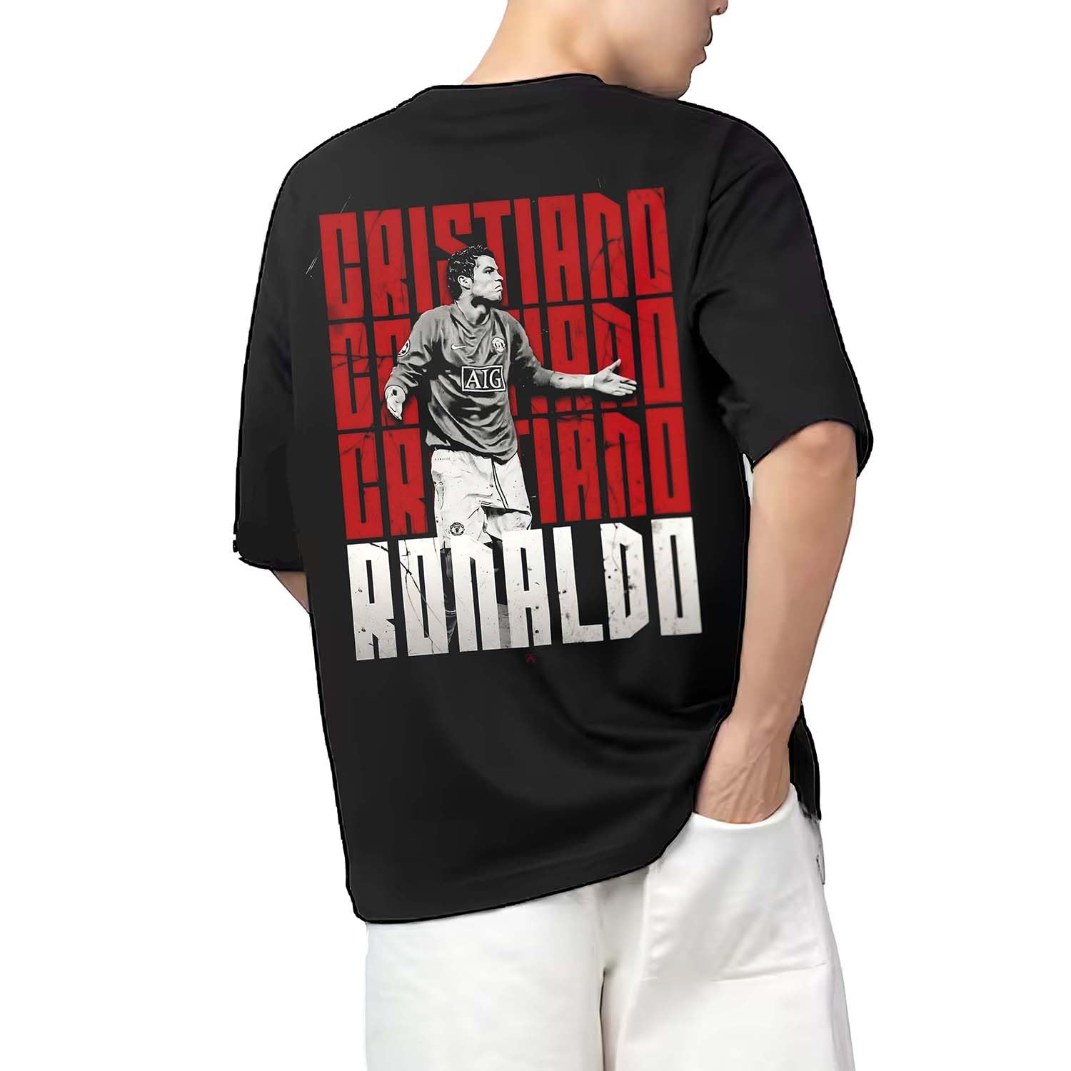 AROA Tshirt C R 7 Cristiano Ronaldo Model : 083 Men Cotton Printed Oversized/dropshoulder/Round Neck Black Tshirt for Men Women Unisex-picture-25