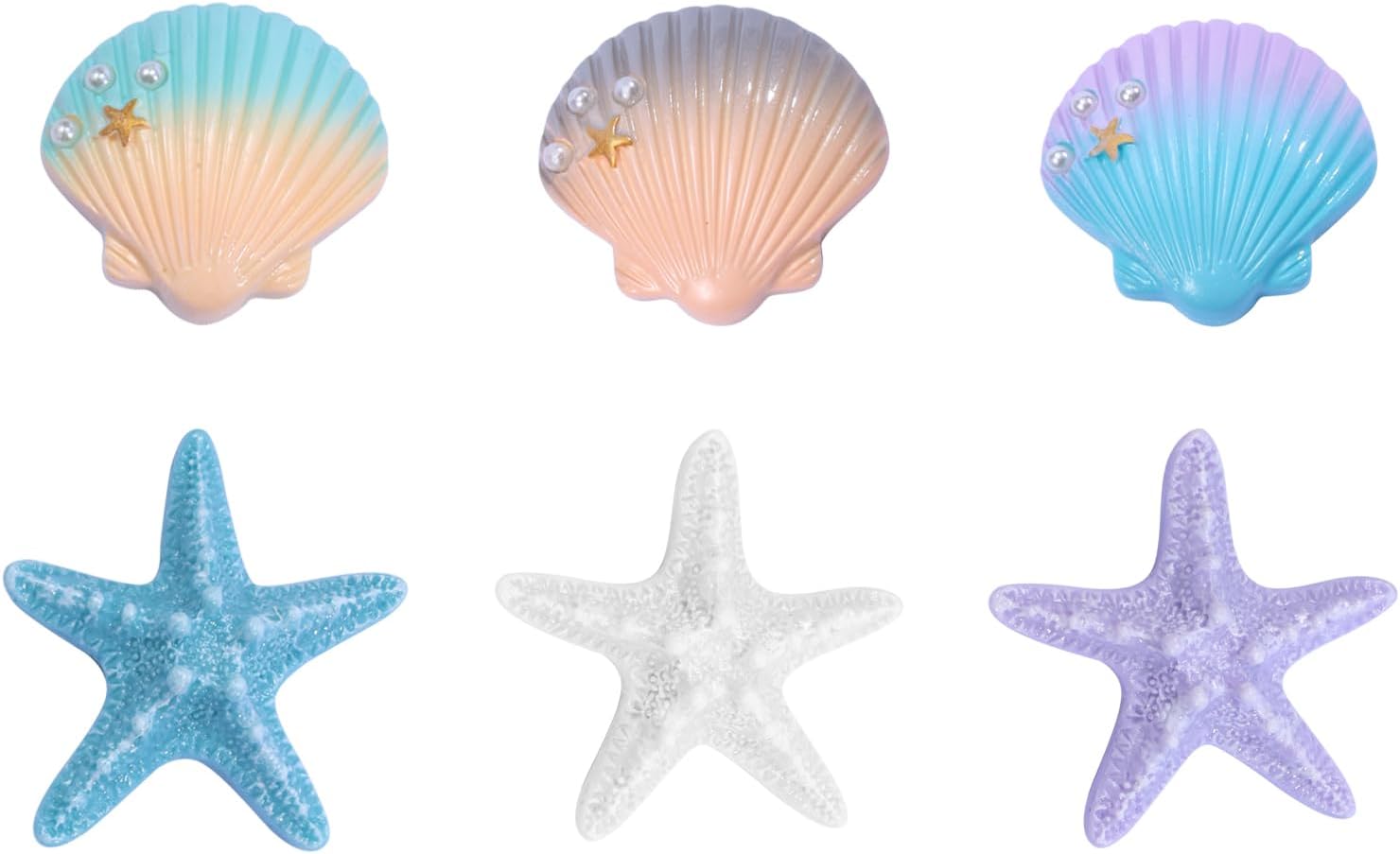 6 Pcs Starfish & Shell Magnets - Ocean-Themed Fridge Decor, Colorful Resin Refrigerator Stickers, for Sea Lovers(Colorful
