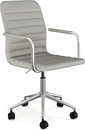 Miniatura 17 de Martha Stewart Taytum - Silla giratoria con reposabrazos para oficina en casa en piel sintética marrón con marco de bronce aceitado Sillín Marrón