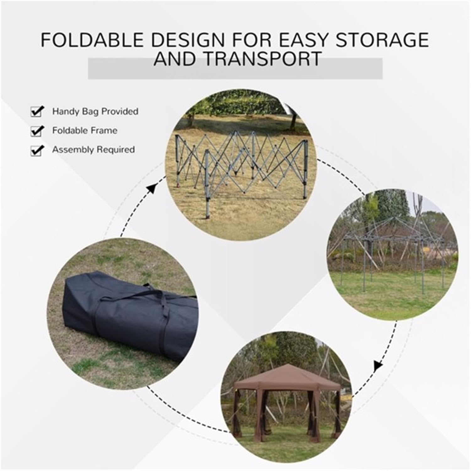 12.5' ​​x 10.5' X 8.7' Pop-up Canopy, Party Tent, Pergola, Gazebo, 3-Level Adjustable Legs, 6 Sand Troughs, Foldable Steel Frame, Dark Brown