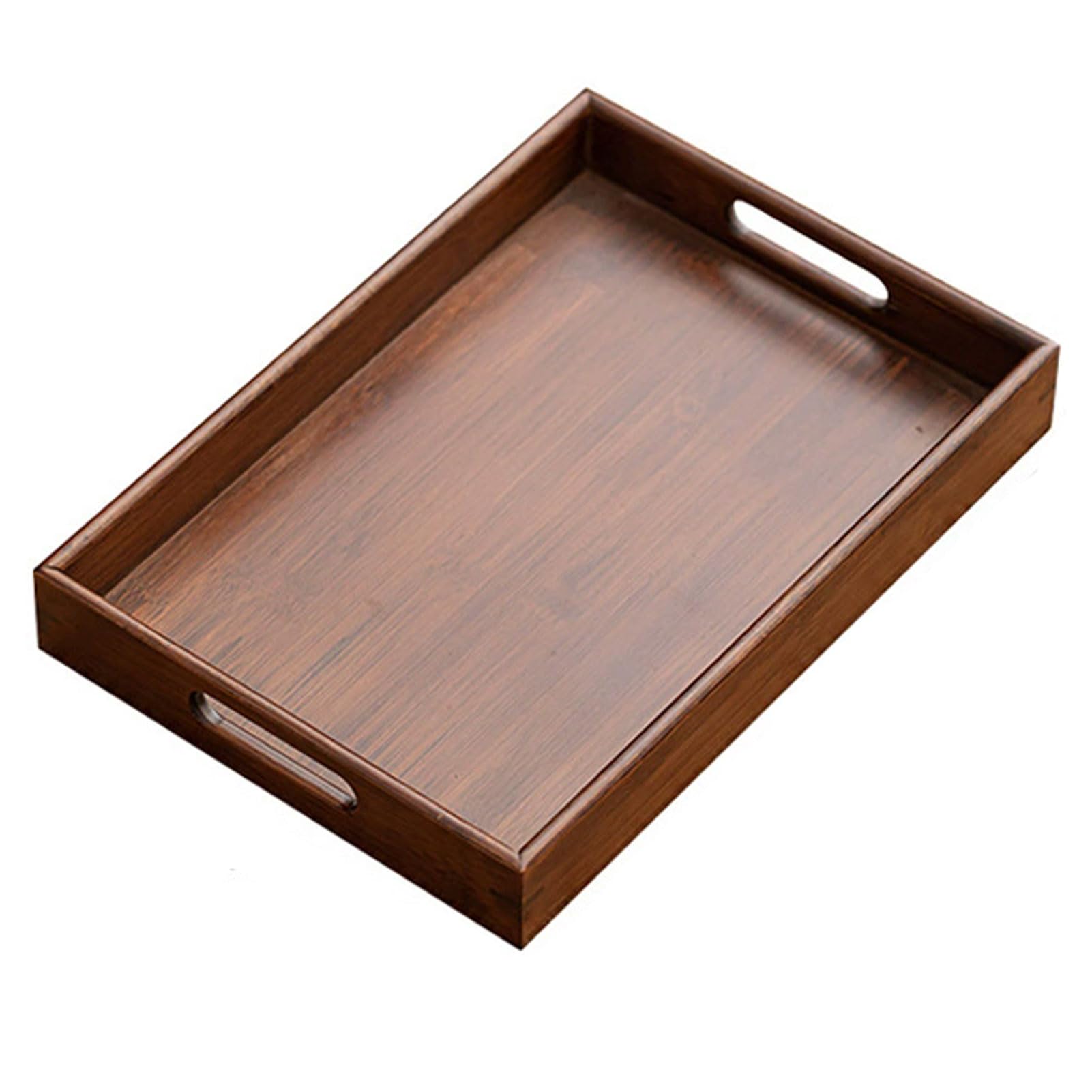 HUHJYUGE Bandeja de Madera, Bandeja Bambú para Servir con Asas, Bandejas para Servir Comida, Bandeja Rectangular Cocina, Bandeja de Servicio para Té y Café (B 40x29x4.5cm)