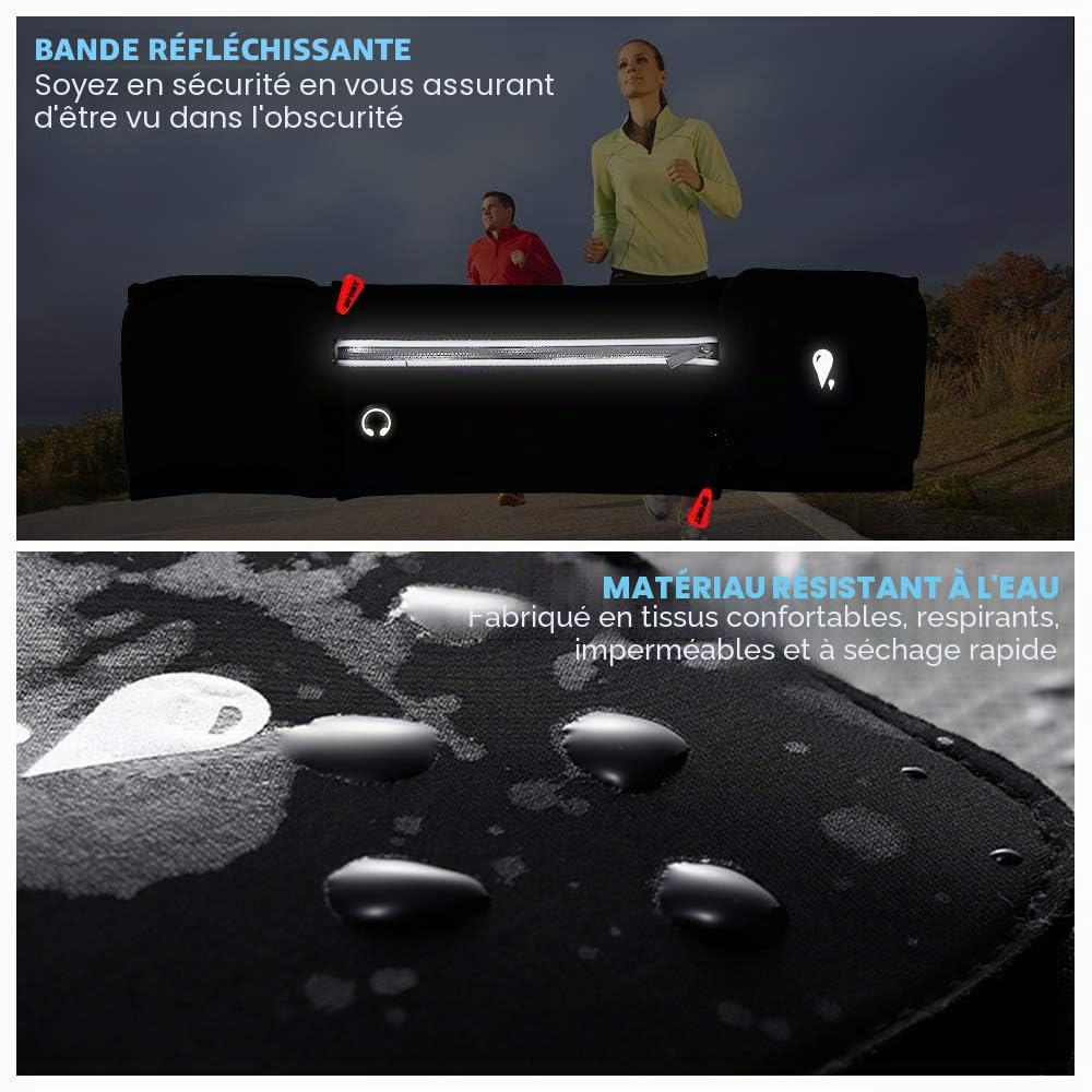 Sac Banane Sport Running Ceinture de Course avec Porte-Bouteille Pliable (Bouteilles Non incluses), Pas de Rebond, Grande Poche résistant à l'eau, Support de téléphone pour Homme et Femme