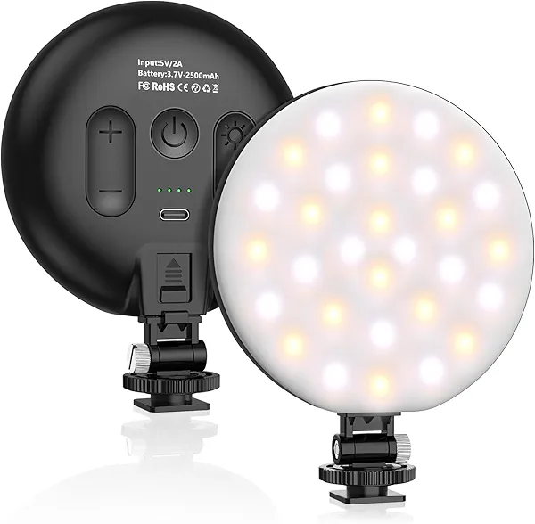 Hagibis LED Video Light,2500mAh Rechargeable Camera Light, CRI97+ Dimmable Ring Light with Cold Shoe Mount, Portable Photography Lighting for Camera Phone Photography, Vlog Filming&TikTok Live (Black)