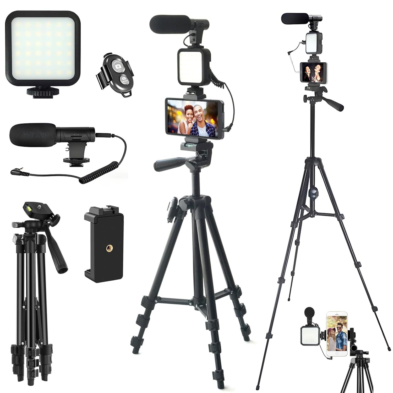 Kit di presa video Vlog professionale per smartphone e fotocamera: microfono, luce LED, treppiede regolabile, supporto telefono, ideale per YouTube, TikTok, Live Streaming, fotografia