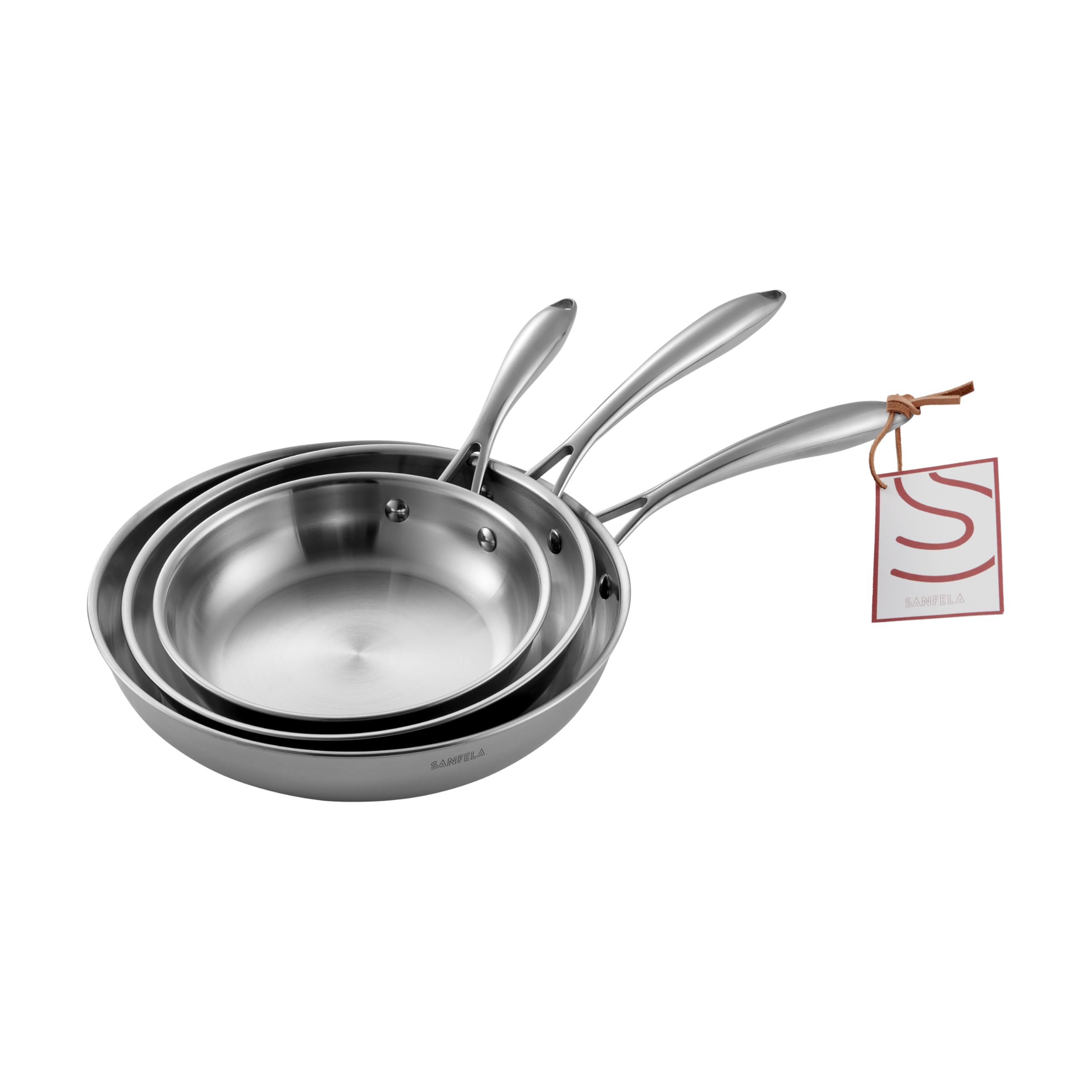 Set di 3 padelle in acciaio inossidabile, padella in acciaio inossidabile a 5 strati, lavabile in lavastoviglie e utilizzabile in forno, padella a induzione, distribuzione uniforme del calore