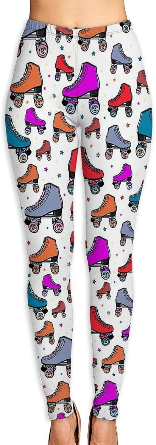 JJsister Women's Retro Roller Skates Colorful Printed Leggings FullLength Yoga Workout Leggings