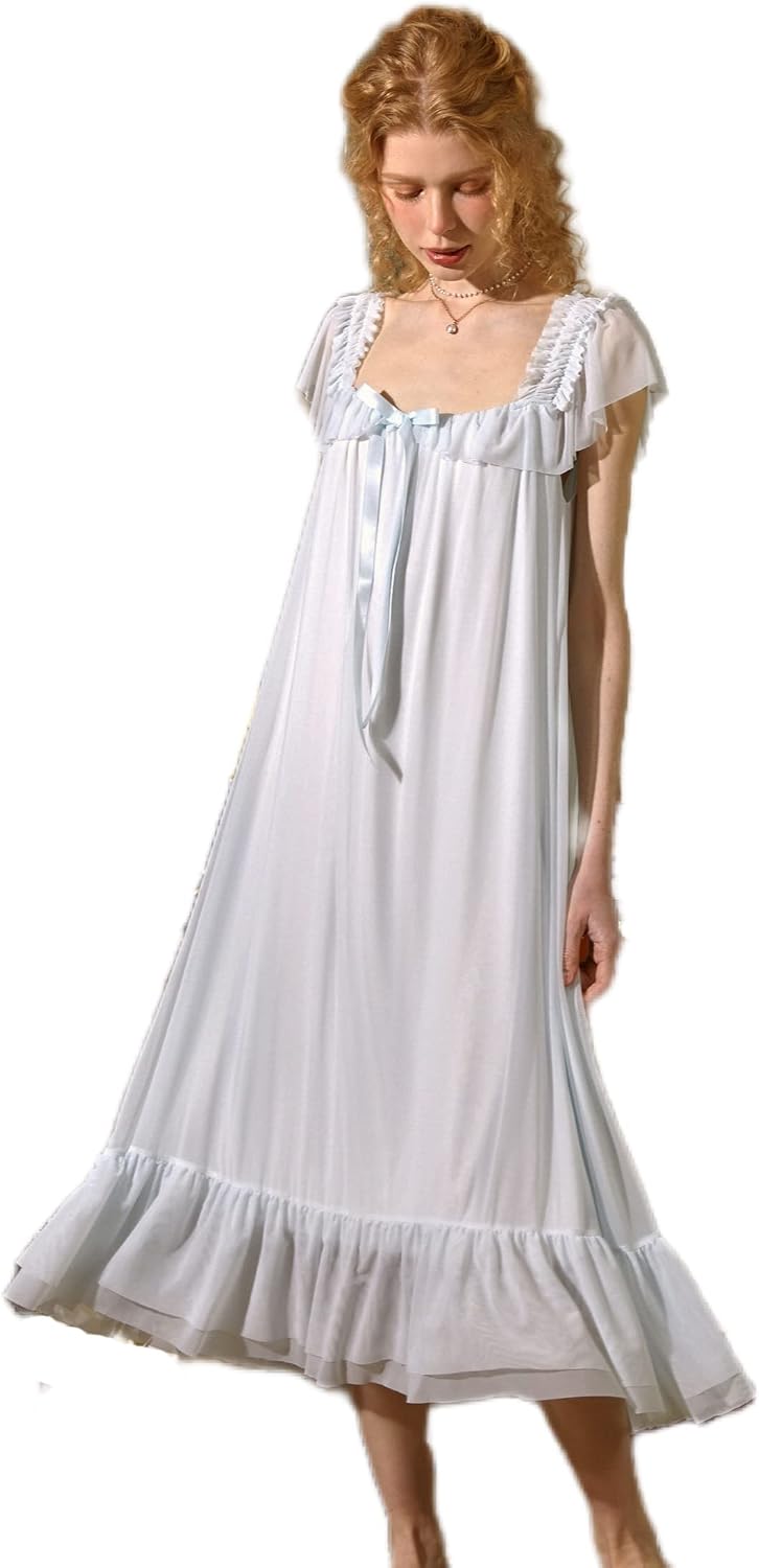 HEARTTOUCH Women's Short Sleeve Vintage Victorian Nightgown Pyjamas Lounge Dress Nightwear Girls Nightdress Sleepshirt