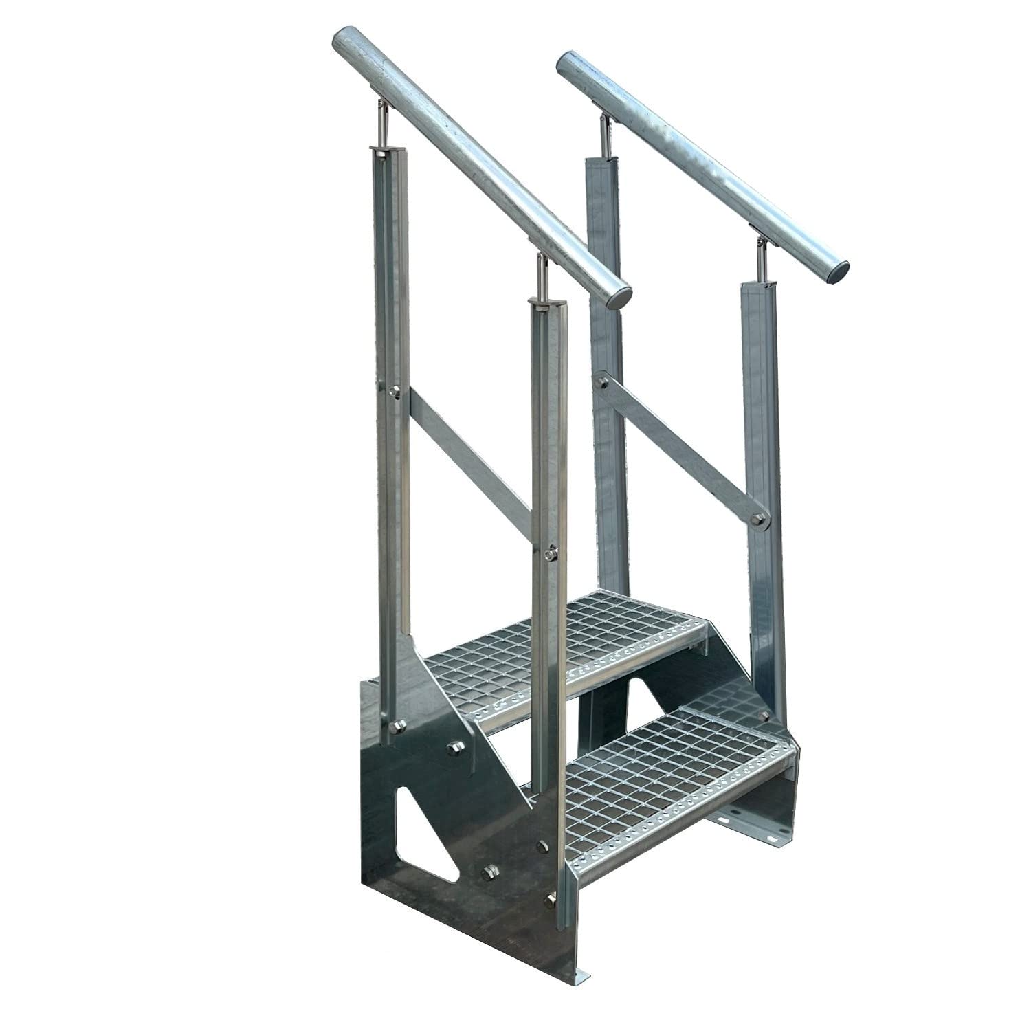 Scale con griglia in acciaio Premium 2 Gradini Scala autoportante Completamente zincata con ringhiera su entrambi i lati - Dimensioni (L x L x H) 44cm x 100cm x 38cm