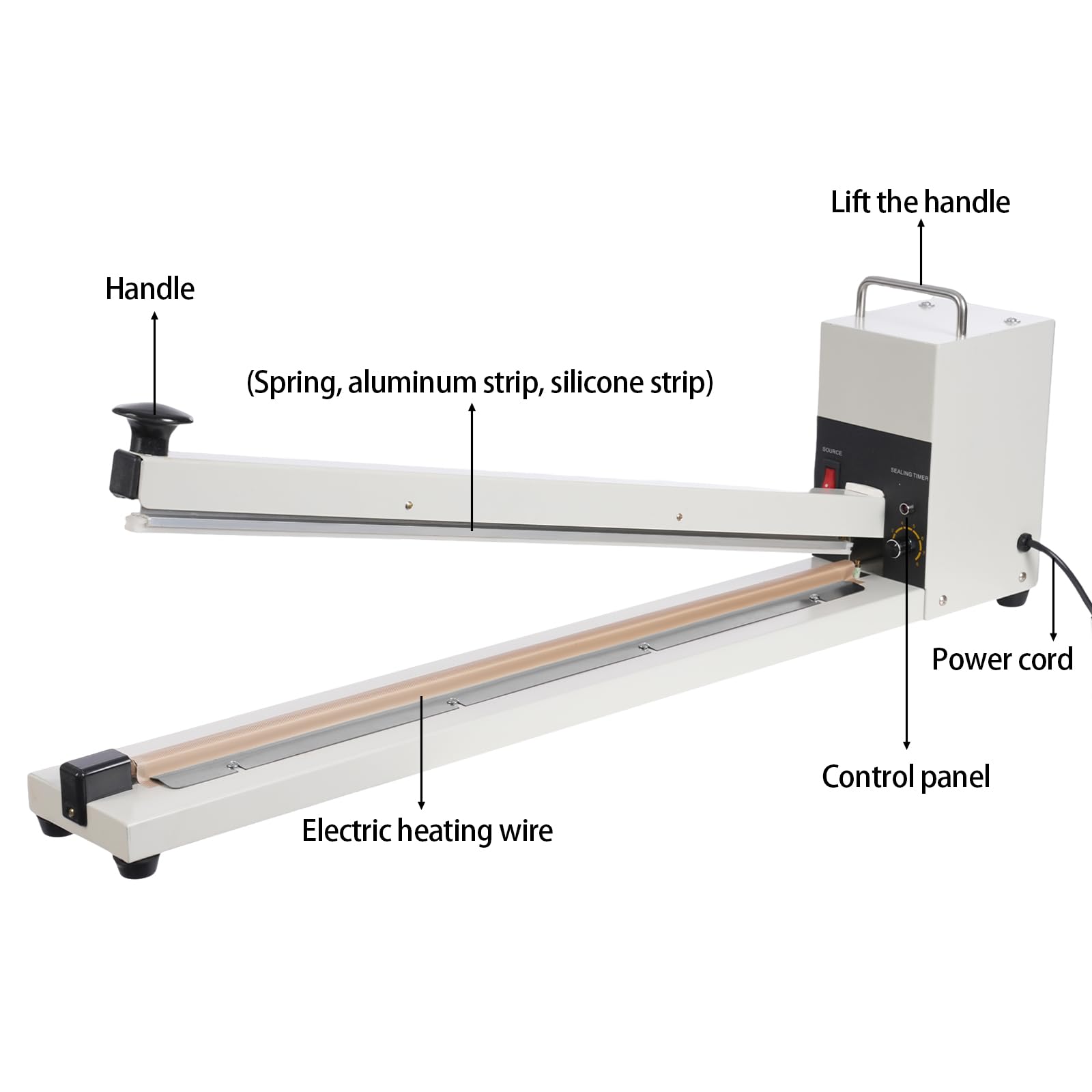 Hand Impulsschweißgerät, Heißsiegelmaschine 600mm, 800W Impuls Schweißgerät, Tragbare Handdruckende Verpackungsgerät, für Plastiktüten, Alufolienpapier, Kraftpapiertüten