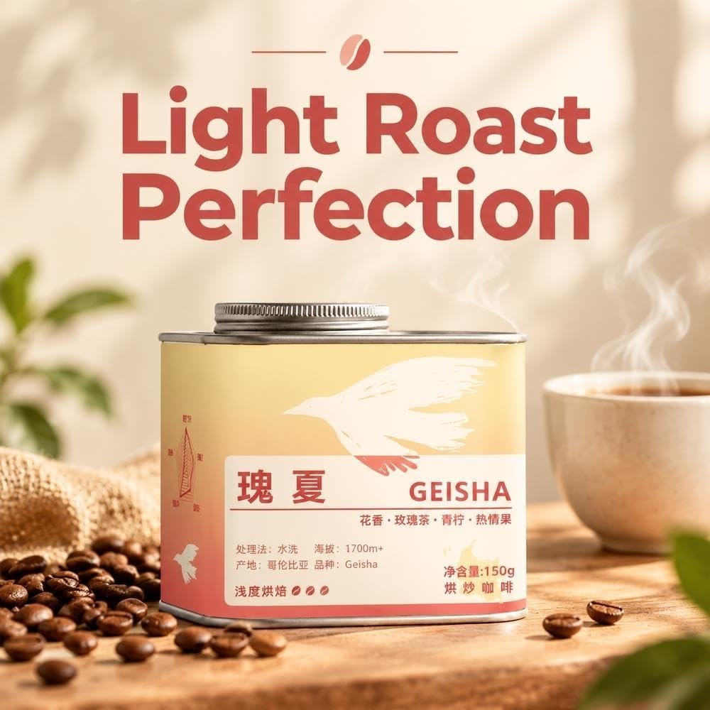 Geisha-Kaffeebohnen, hell geröstet, 150 g Dose