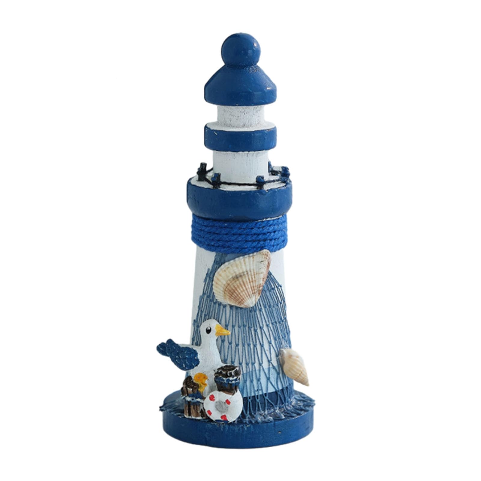 Rikuuui Wooden Lighthouse Figurine, Handmade Nautical Lighthouse Beach Decoration, White Blue Coastal Tabletop Decor for Home, Living Room E