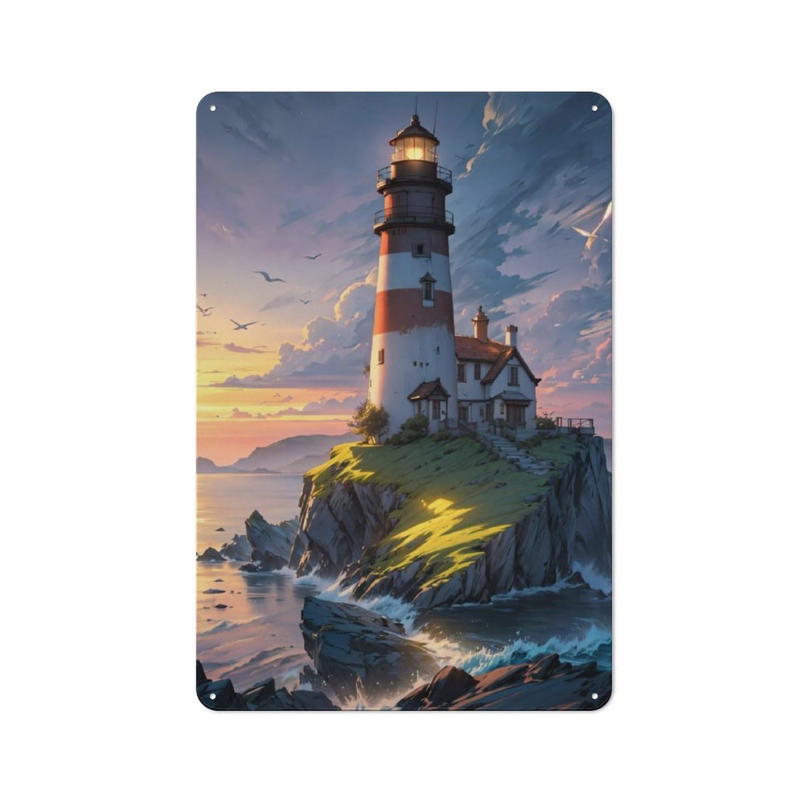 Junmoney Lighthouse Ocean Fantasy Printed Metal Sign 30X20cm For Kitchen Or Home Bar, Housewarming Present For People Styling Kitchen And Home Bar