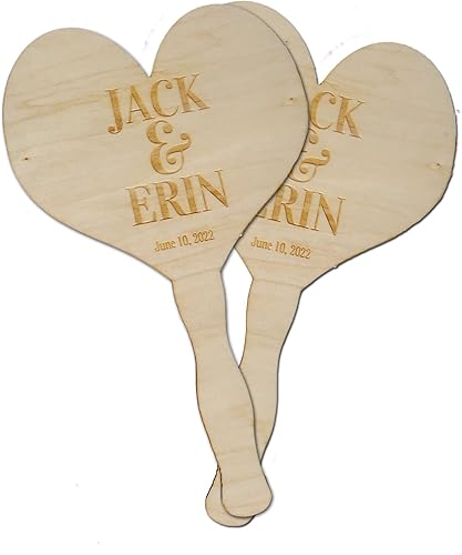 Miniatura 1 de Personalized Wooden wedding favor fans for guests, wooden handheld fan, engraved gift, Heart shaped
