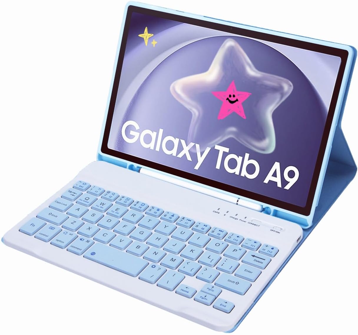 Slim Candy Colors Keyboard Case Compatible with Samsung Galaxy Tab A9 8.7 Inch 2023 Model (SM-X110/X115/X117) with S Pen Holder, Mutil Angles Stand Cover Detachable Wireless Keyboard (Light Blue)