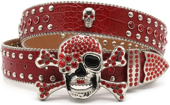 Rhinestone Skull Belt Men Women Skull Rhinestone Belt Studded Punk Y2k Belts Western Cowgirl Belts