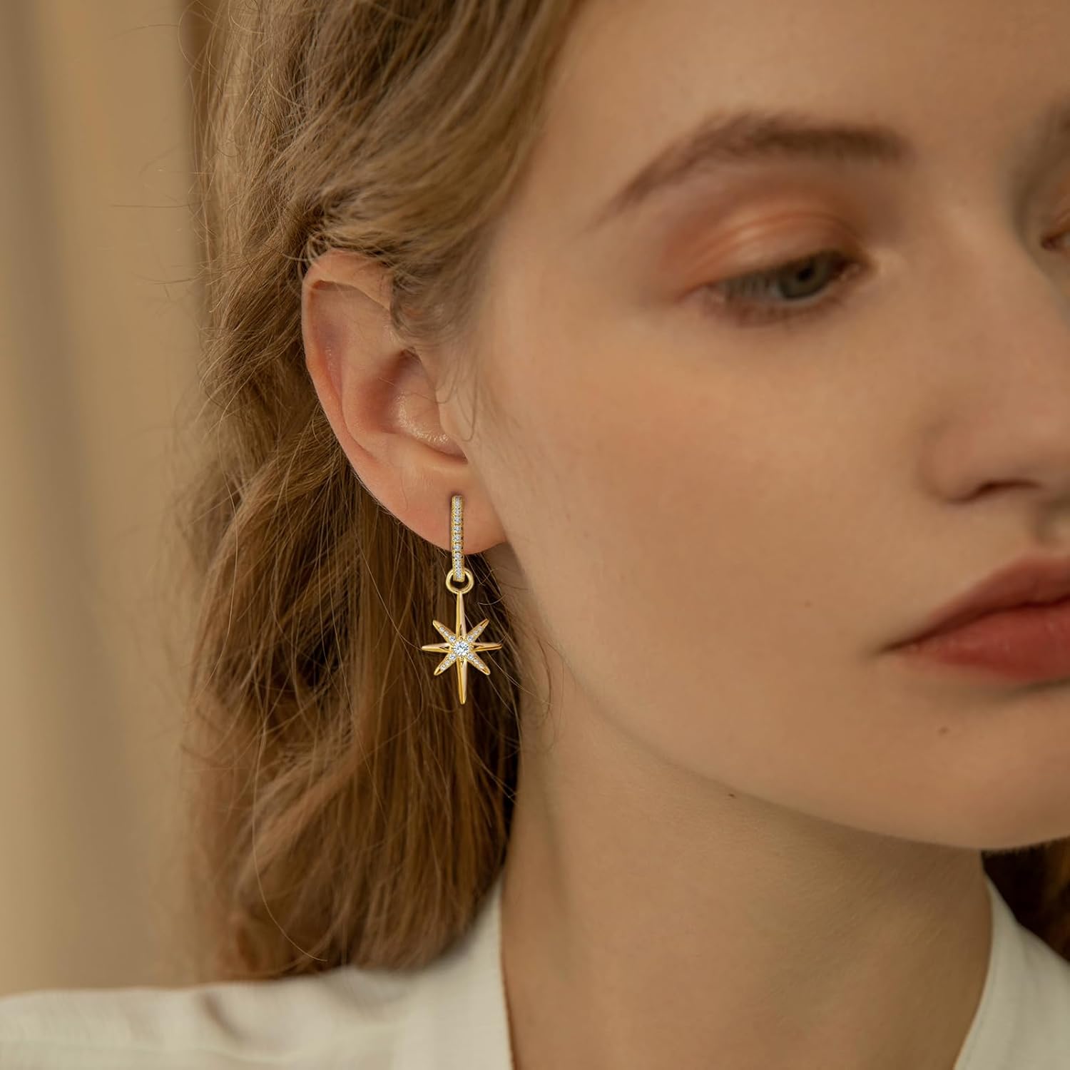 Gold Hoop Earrings for Women - Sterling Silver Star Earrings Sparkle Cubic Zirconia Loop Earring for Sensitive Ears aretes de mujer Lightweight Fashion Jewelry Gifts for Her Lady Mother's Day Birthday - Image 3