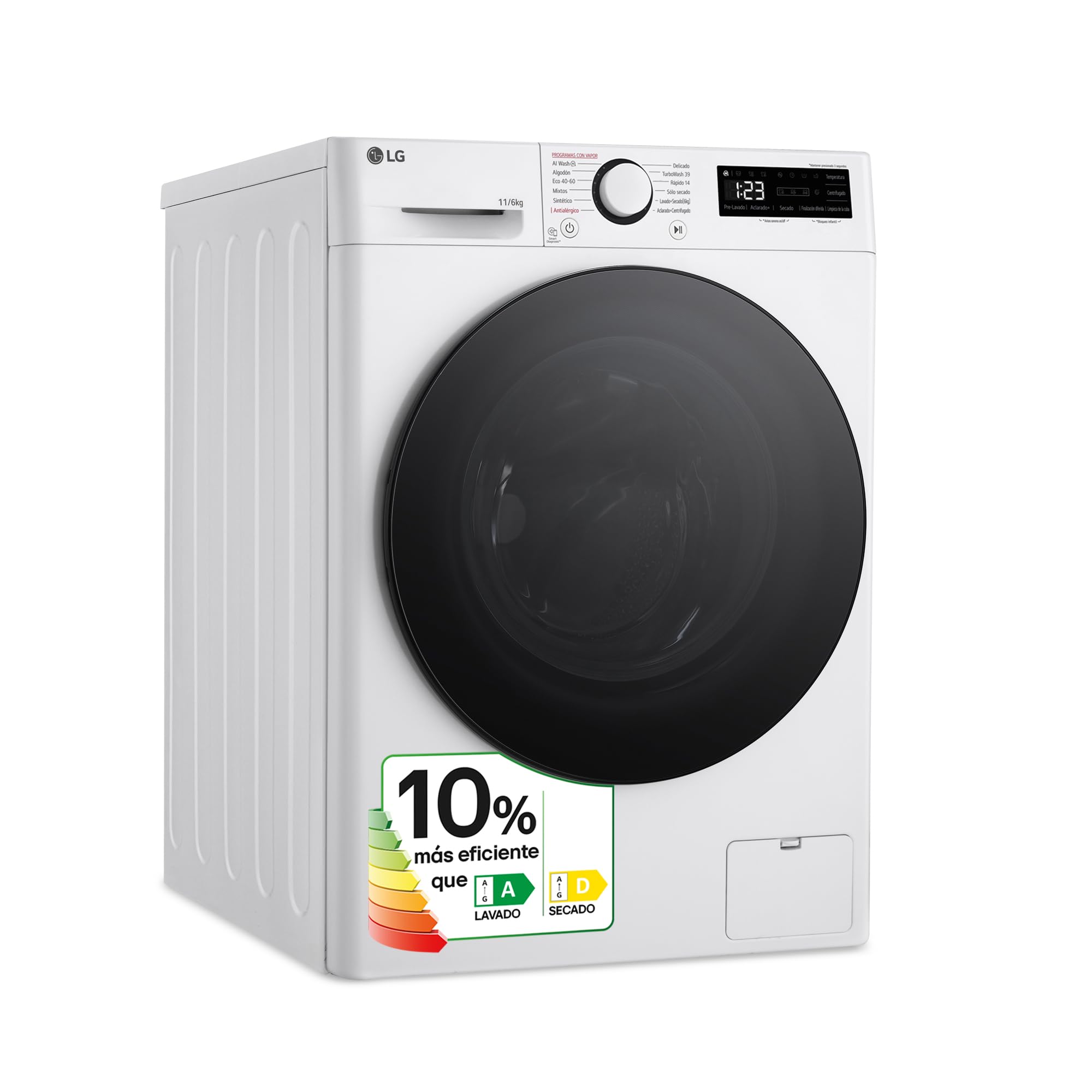 LG F4DR6011AGW – Intelligent Washing Machine Dryer, 11/6 kg, AI Direct Drive, 1400rpm, Front Load, TurboWash 360º, Steam Steam, Series 600, White