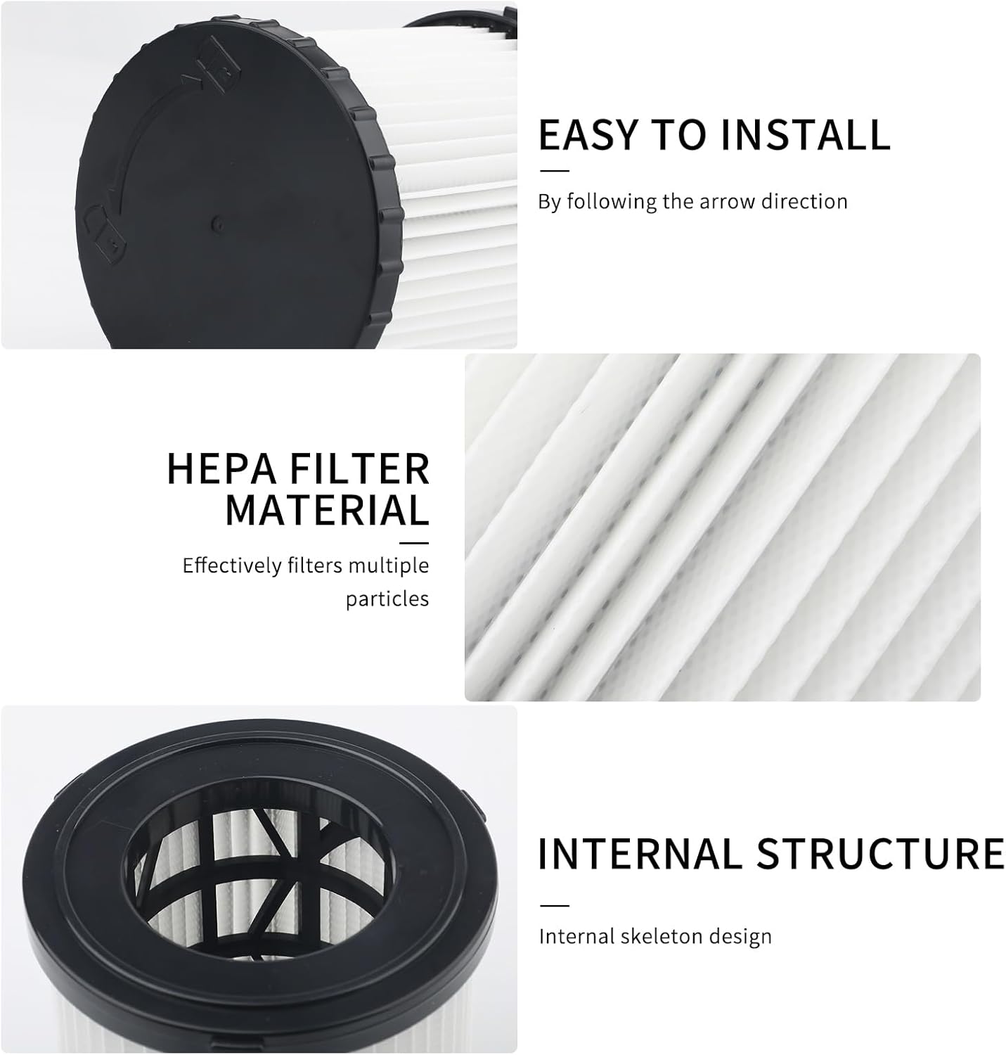 2 Pcs DCV580H DCV581H Vacuum Replacement Filter Compatible with DeWalt DCV5801H 20V MAX Battery Wet Dry VAC Vacuum Filter, Reusable and Washable