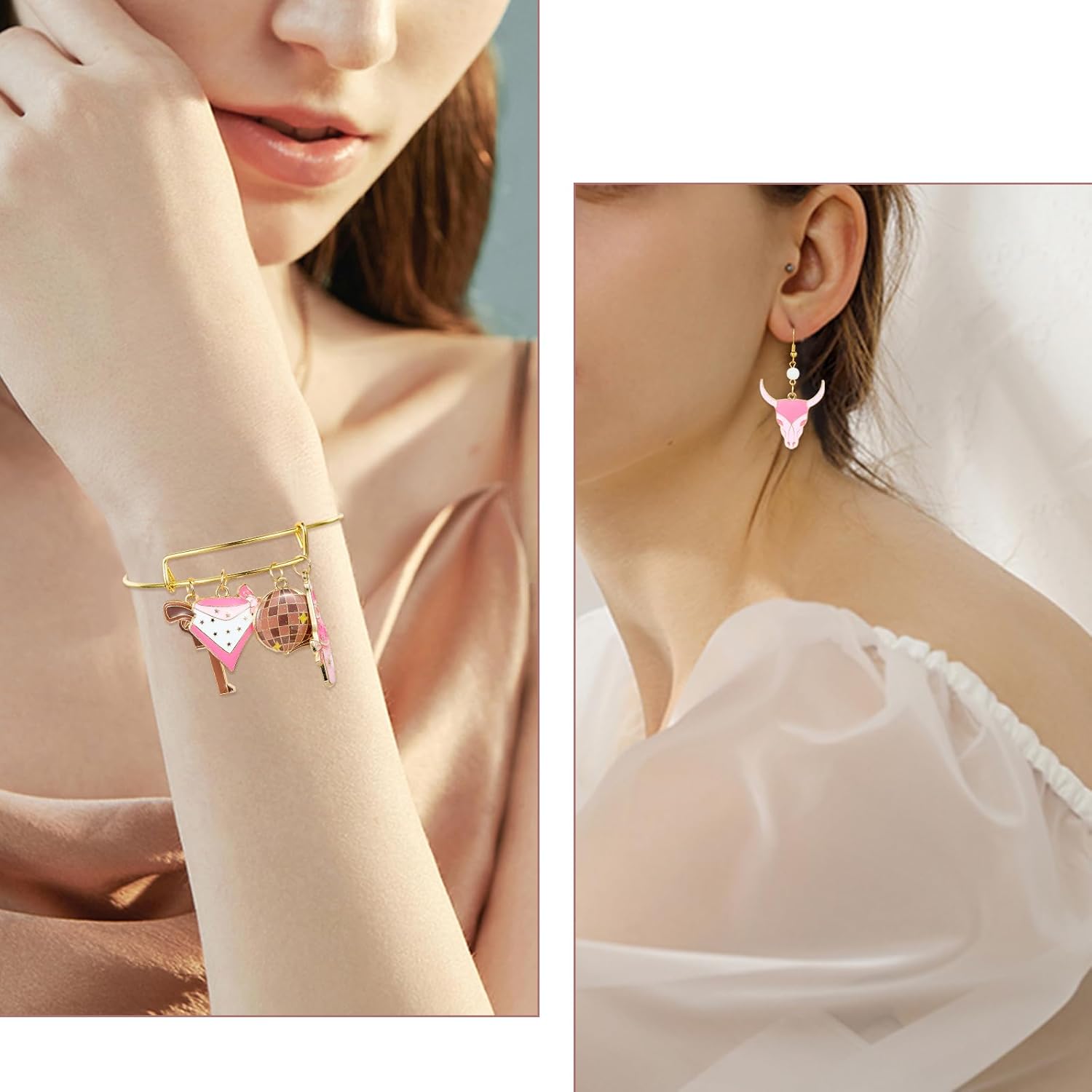 32Pcs 16Styles Pink Western Themed Charms for Jewelry Making Brown Bulk Cute Alloy Enamel Pendants for Bracelet Necklace Earring DIY Supplies - Image 7