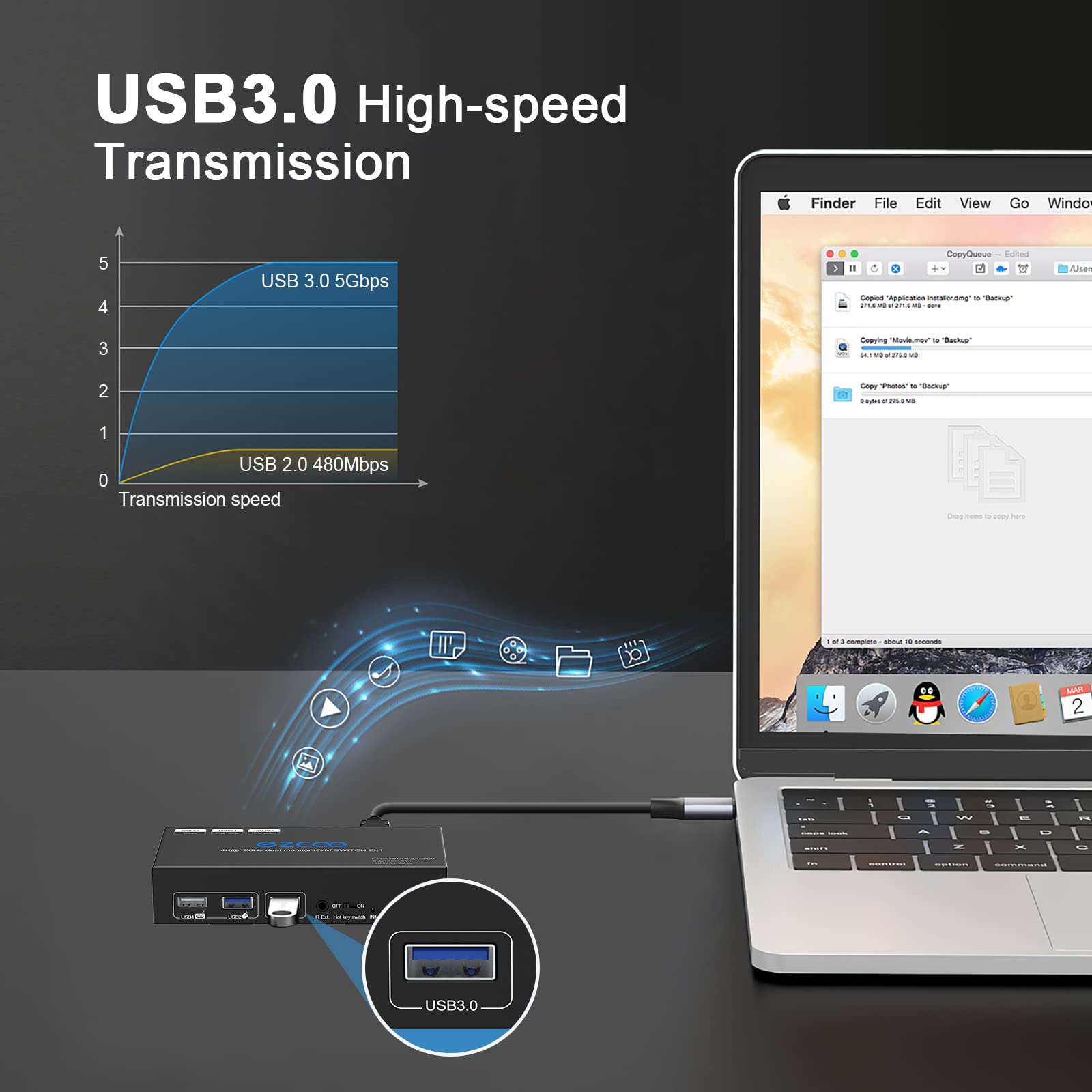 8K HDMI 2.1 KVM Switch Dual Monitor USB 3.0 2 Ports mit Hotkey 8K 60Hz 4K 120Hz 48Gbps HDCP2.3 HDMI Extended Display Share 2 PC mit einer Tastatur Mous HDR D-olby Vision VRR IR Remote Control