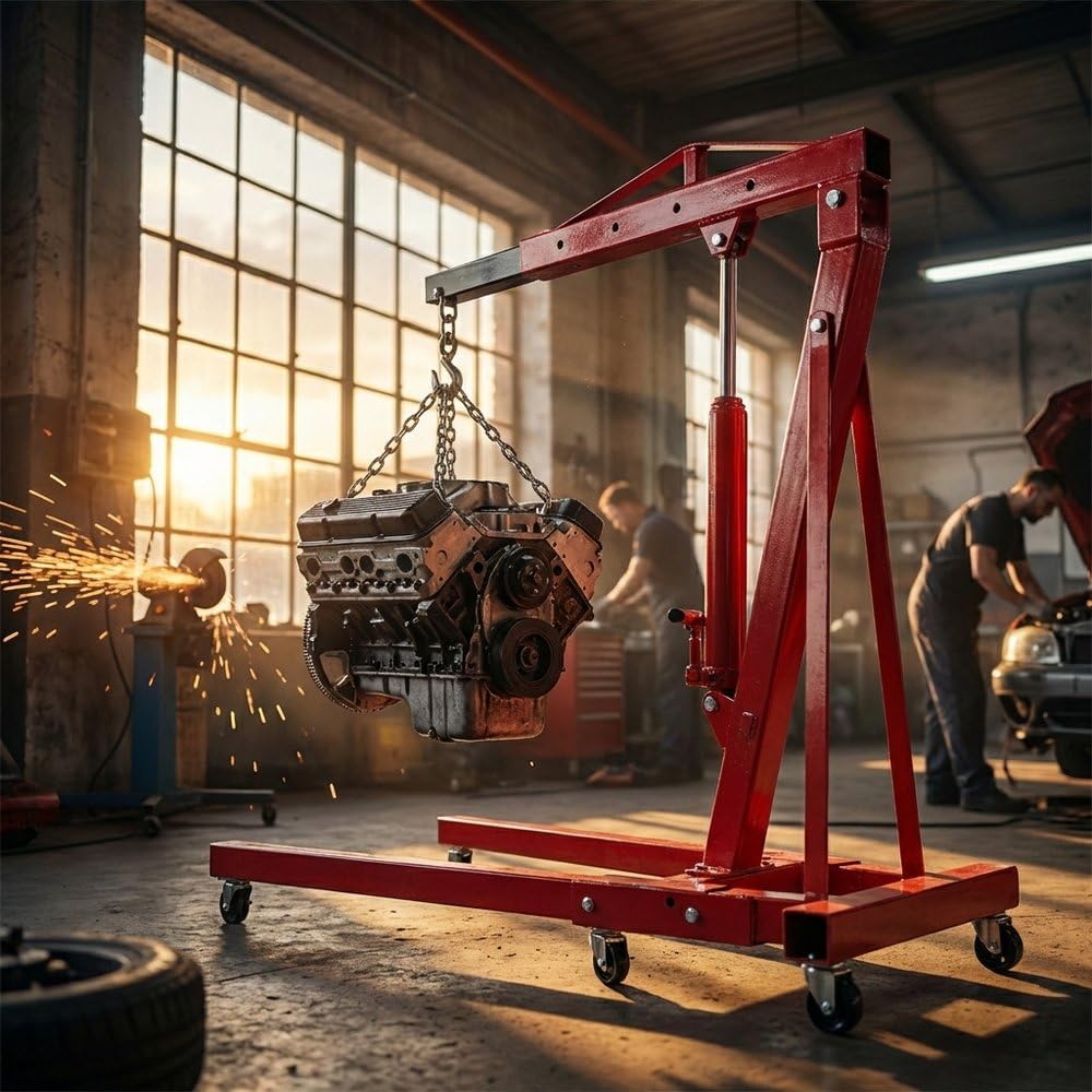 Start Grúa elevadora hidráulica para taller de 1000 kg | Cabra de taller | Plegable sobre ruedas | Brazo ajustable en 4 posiciones | Carga ajustable | Uso versátil | Fácil de montar