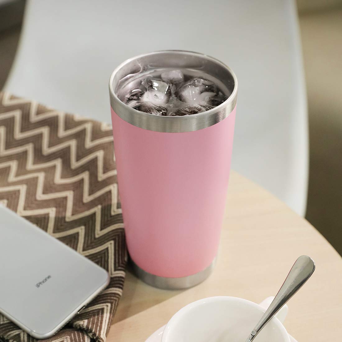 DOMICARE Vaso de acero inoxidable con tapa, doble pared aislada al vacío taza de viaje, taza de café con recubrimiento en polvo