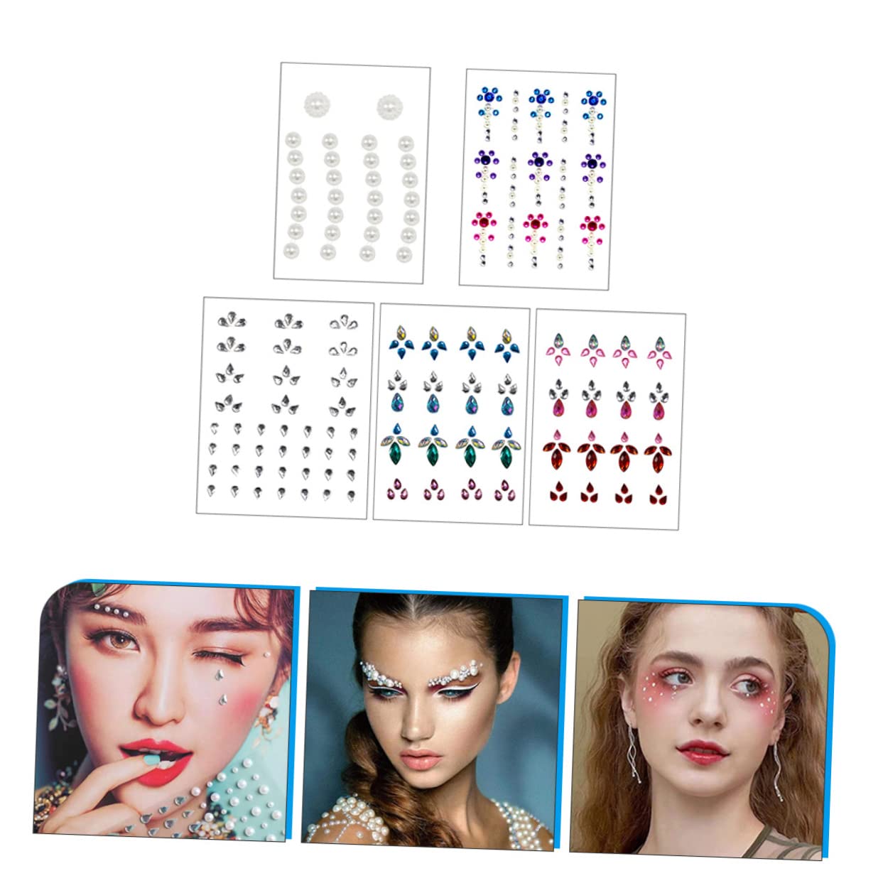 FRCOLOR 25juegos Pegatinas Faciales De Piedras Brillantes Autoadhesivas De Gemas Para Decoración De Maquillaje Festivales y Fiestas