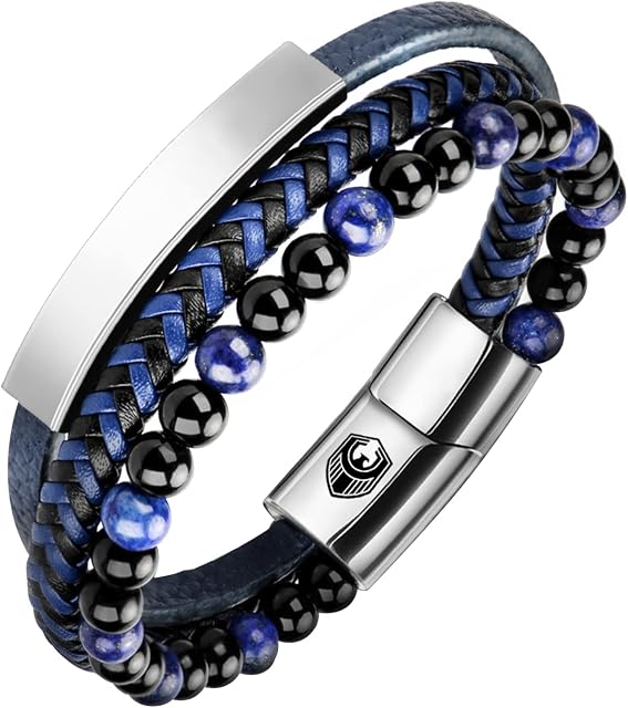 SHIEAGLELD Mens Leather Bracelet Handmade Braided Leather Bracelets for Men with Magnetic Stainless Steel Clasp and Exclusive Bracelet Jewellery Box for Mens Gifts Idea