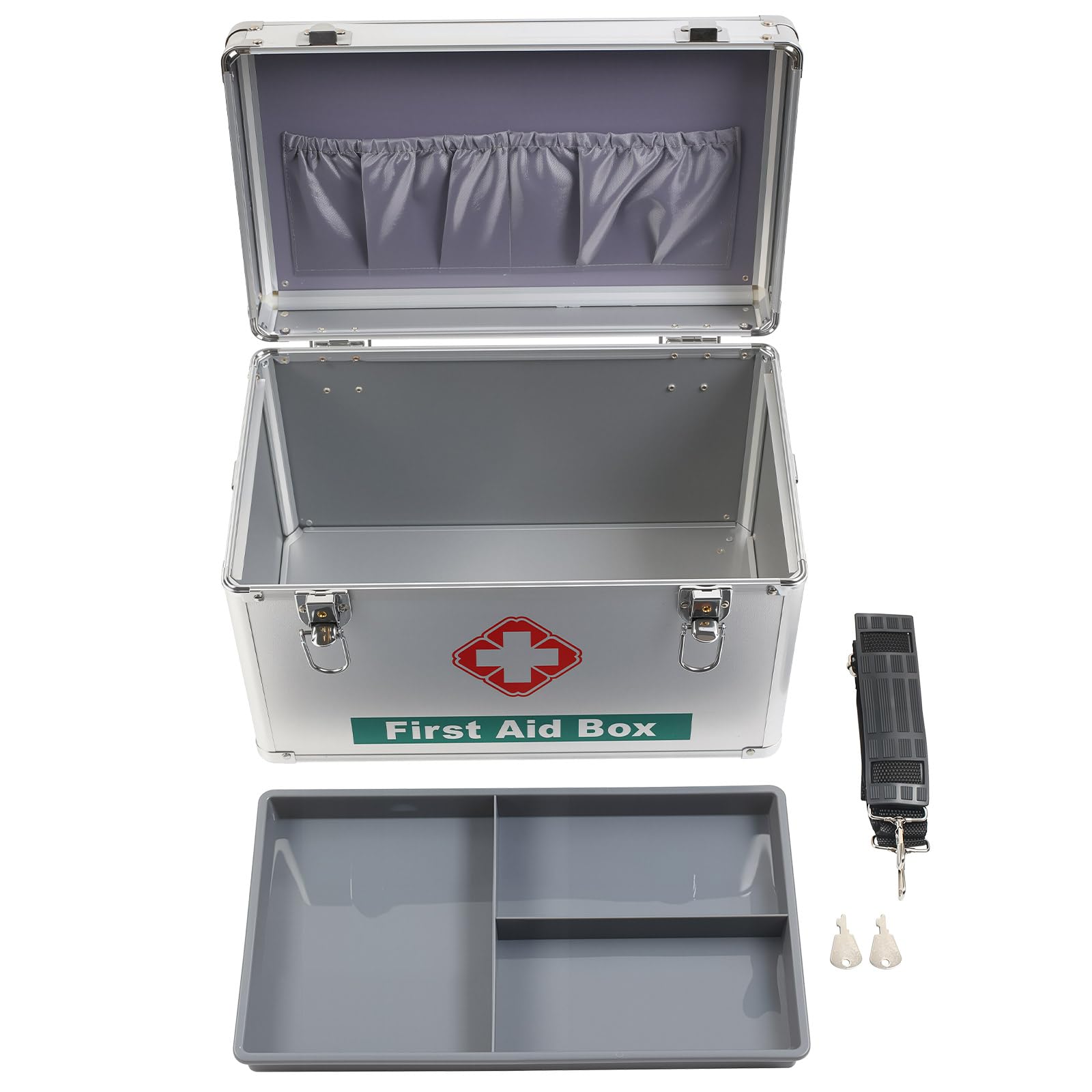 Werschließbare Medikamentenbox, Abschließbare Medizinbox Aufbewahrungsbox mit Tragegriff & Tragegurt 36.5 x 24 x 22 cm, Medikamenten Aufbewahrung Erste Hilfe Koffer für Haus Schule Krankenhaus