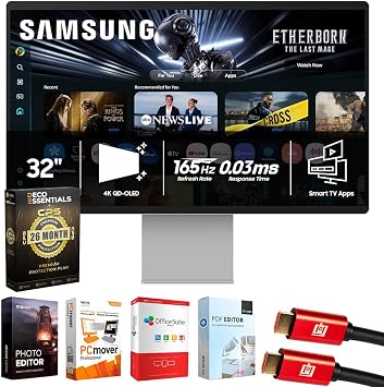 Samsung 32 OLED M9 M90SF Smart Monitor with 4K QD-OLED, 165Hz LS32FM902SNXZA Bundle with Elite Suite 18, 2X HDMI Cable and Deco Gear CPS Exclusive 26 Month Protection Pack BEACH-CPS-26M2000